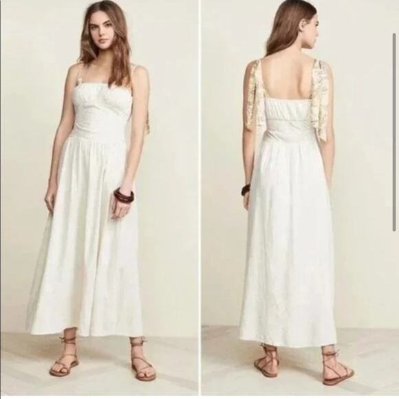 Free People Santorini cream linen blend maxi dress size 4 - Picture 2 of 16